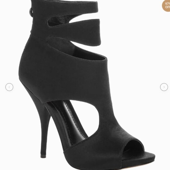 Leon Max Euclid 2 women's Leather Cut Out Peep Toe Ankle Wrap Pumps Black - Picture 1 of 15